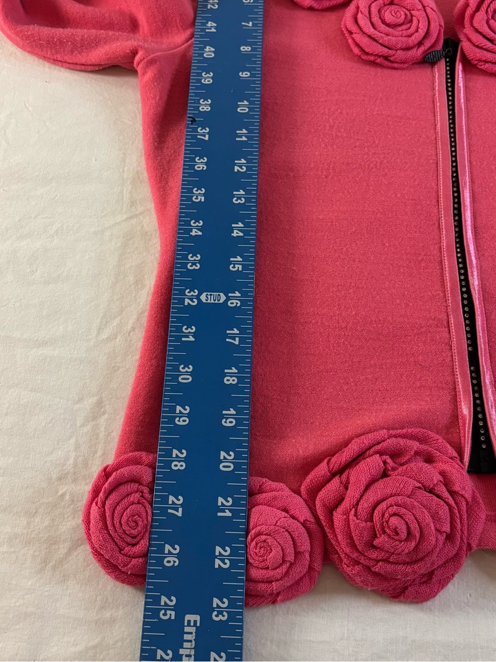 Pink Rosette Rhinestone Zip Cardigan Coquette Cottagecore Fairycore Sweater Med - Picture 10 of 12